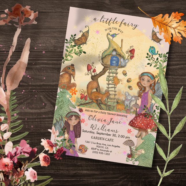 Invitation Baby shower Fée Enchantée Automne (Enchanted Autumn Fairy Baby Shower Invitation 1)