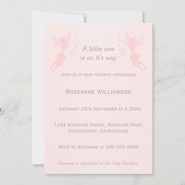 Invitation Baby shower Fée Rose (Devant)