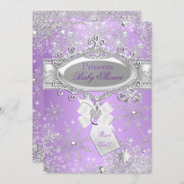 Invitation Baby shower féminin d'hiver Princesse violette (Devant / Derrière)