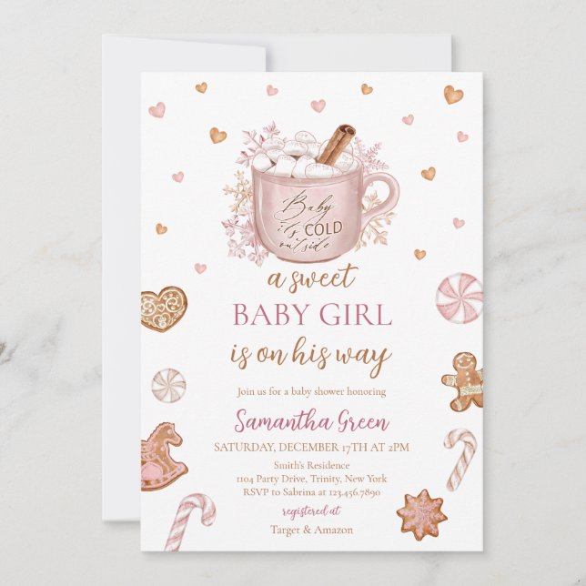 Invitation Baby shower féminin d'hiver rose (Devant)
