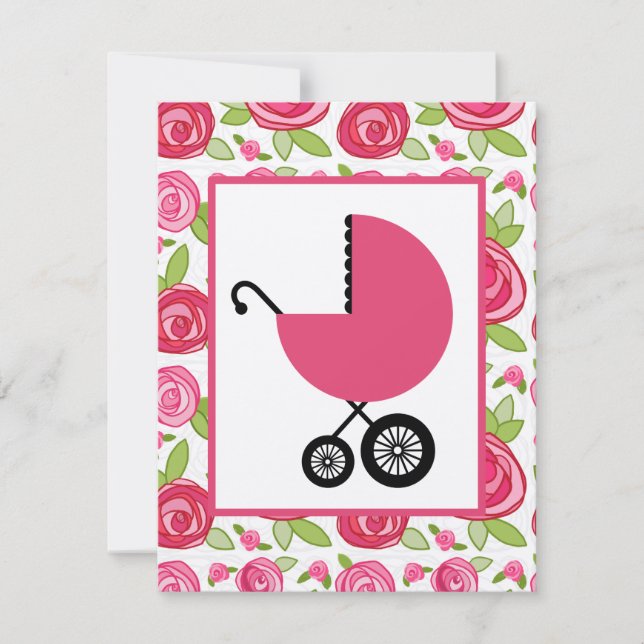 Invitation Baby shower féminin - Roses et transport rose (Devant)