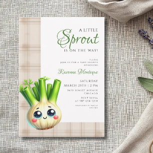 Invitation Baby shower Fennel Gingham Brun Petit Germe