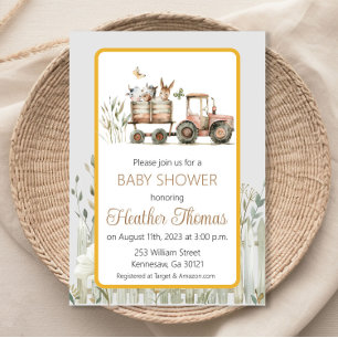 Invitation Baby Shower Ferme Red Tractor Country