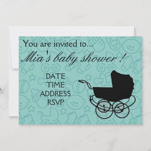 Invitation Baby shower fête bleu bébé garçon (Devant)