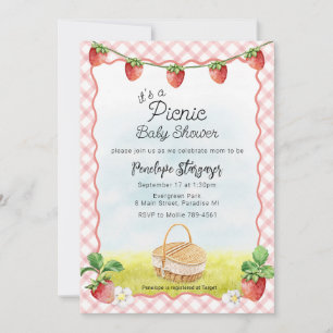 Invitation Baby Shower Fête champêtre fraise rouge 007