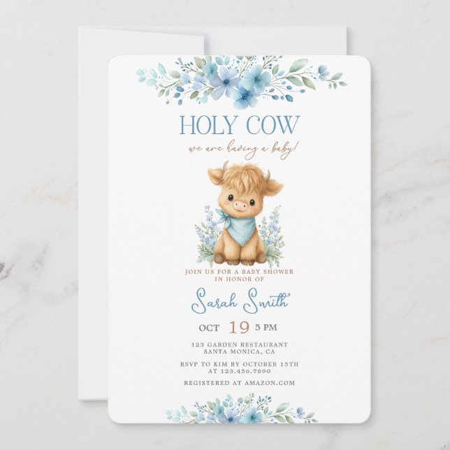 Invitation Baby Shower Fête de Bébé Garçon Vache Sacrée (Devant)