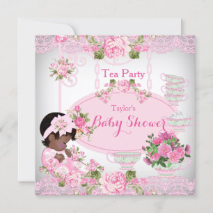 Invitation Baby Shower Fête de Thé Vintage Dentelle Fleur ros