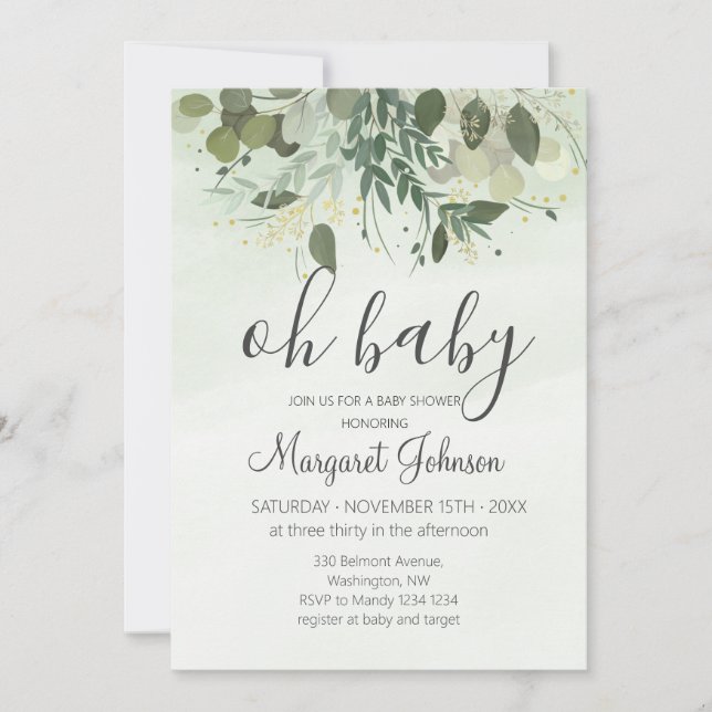 Invitation Baby Shower Feuillage Eucalyptus (Devant)