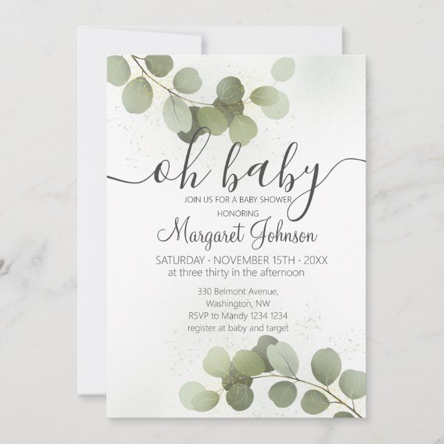 Invitation Baby Shower Feuillage Eucalyptus (Devant)