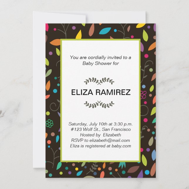 Invitation baby shower feuille à motifs (Devant)