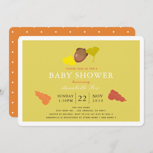 Invitation Baby shower Feuille Acorn & Fall Ginkgo (Devant / Derrière)