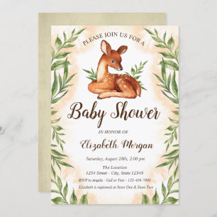 Invitation Baby shower Feuille Baby Deer