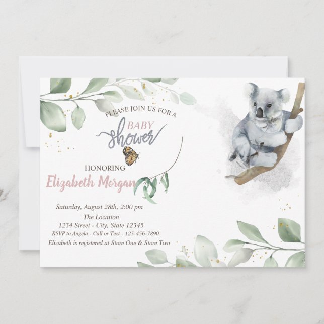 Invitation Baby shower Feuille de Koala Bear (Devant)