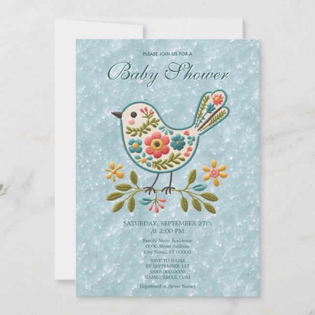 Invitation Baby shower Feuille de Little Bird Floral Green (Devant)