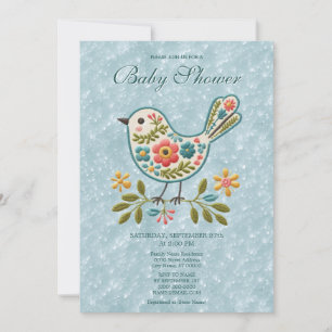 Invitation Baby shower Feuille de Little Bird Floral Green