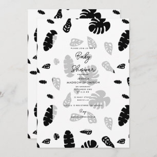 Invitation Baby shower Feuille d'été tropical noir et blanc