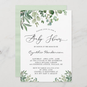 Invitation Baby shower Feuille romantique d'Eucalyptus