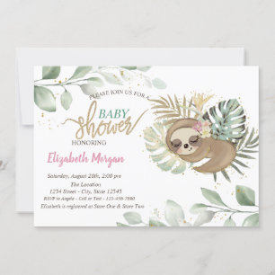 Invitation Baby shower Feuille Sleeping Sloth