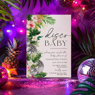 Invitation Baby shower Feuille Tropical Disco Ball