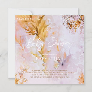 Invitation Baby Shower Feuilles d'Automne Aquarelle Violette