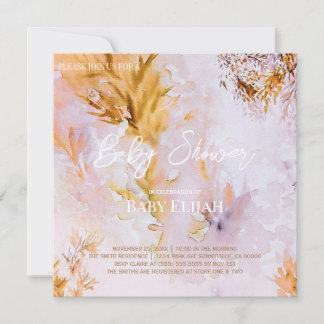 Invitation Baby Shower Feuilles d'Automne Aquarelle Violette