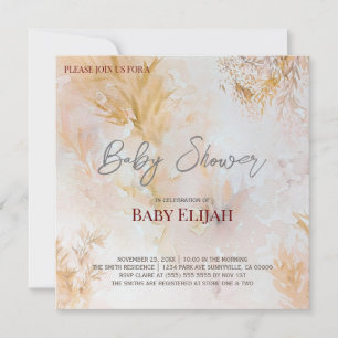 Invitation Baby Shower Feuilles Pastel Douce Aquarelle
