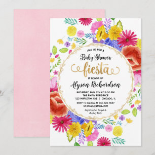 Invitation baby shower Fiesta, aquarelles florales