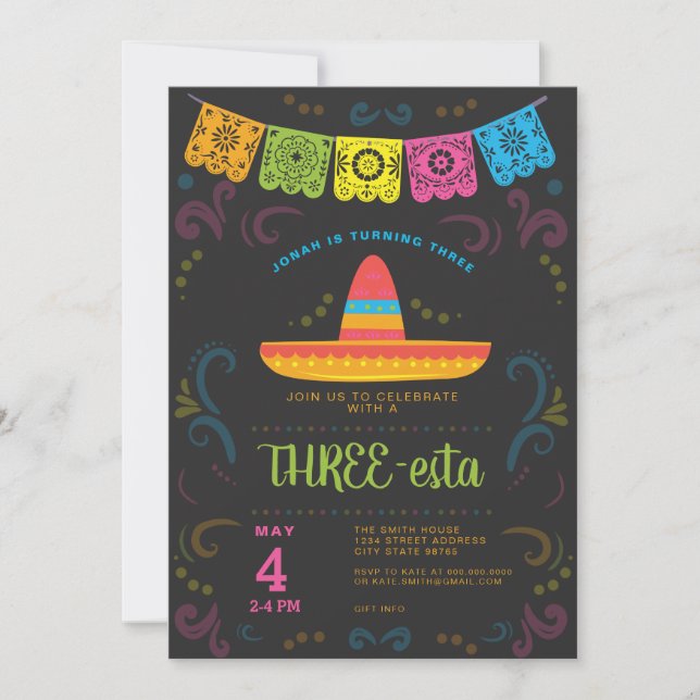 Invitation Baby shower Fiesta coloré conception de tableau no (Devant)