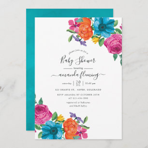 Invitation Baby shower Fiesta Floral Aquarelle