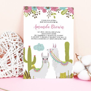 Invitation Baby shower Fiesta Llama et Cactus