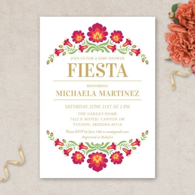 Invitation Baby shower Fiesta mexicaine, Flore rou (Red Floral Mexican Fiesta Baby Shower Invitation)