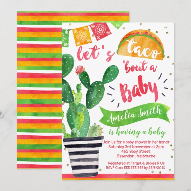 Invitation Baby shower Fiesta Taco (Devant / Derrière)