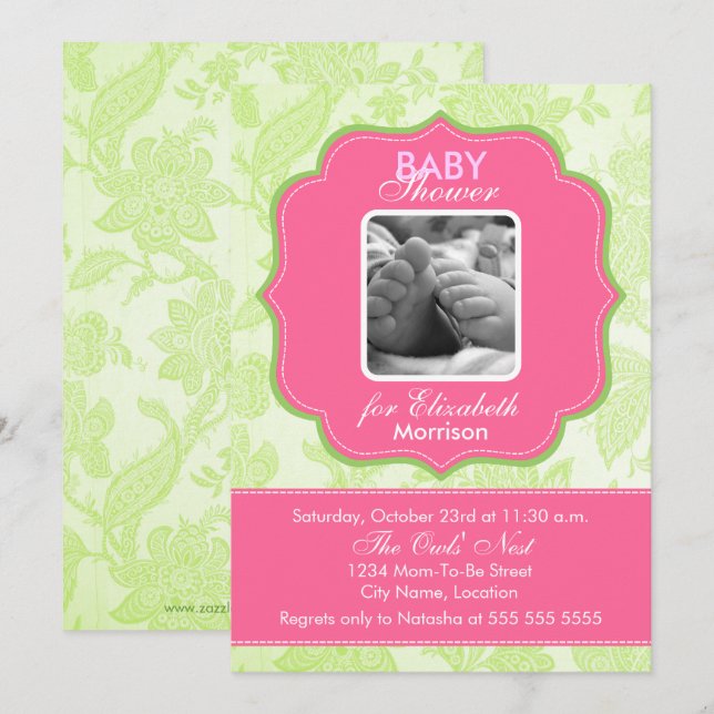 Invitation Baby shower fille (Devant / Derrière)