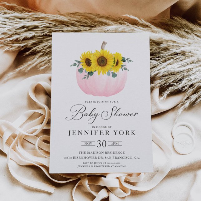 Invitation Baby Shower Fille à thème citrouille et tournesol  (Créateur téléchargé)