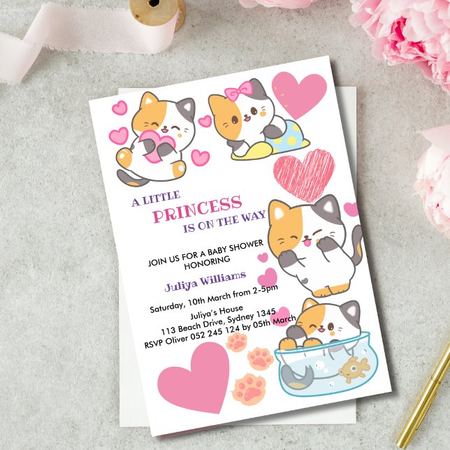 Invitation baby shower fille à thème kitty (Créateur téléchargé)