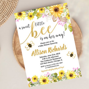 Invitation Baby shower fille abeille rose et jaune