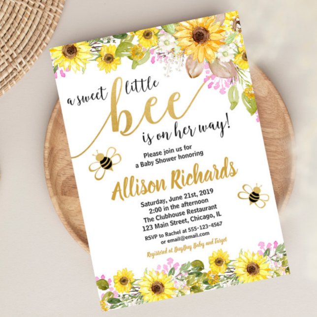 Invitation Baby shower fille abeille rose et jaune (Créateur téléchargé)