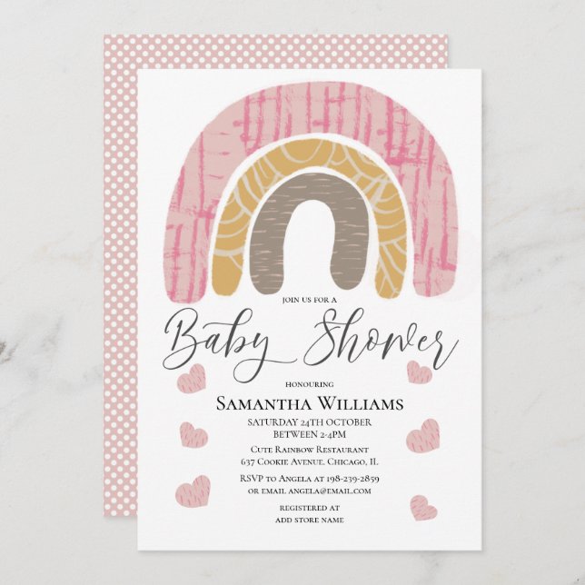 Invitation Baby shower fille adorable Rainbow (Devant / Derrière)