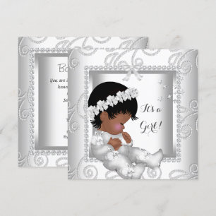 Invitation Baby Shower Fille Afro-Américaine Diamant Blanc