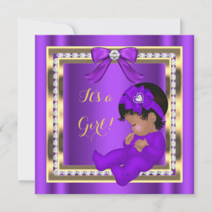 Invitation Baby Shower Fille Afro-Américaine Diamant Violet