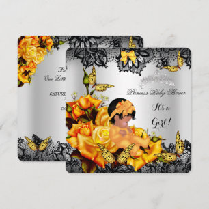 Invitation Baby Shower Fille Afro-Américaine Papillon Jaune