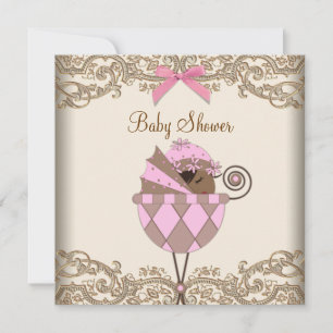 Invitation Baby Shower Fille Afro-Américaine Robe Rose Brun L