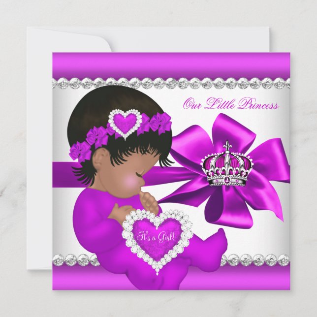 Invitation Baby shower fille afro-américaine rose (Devant)