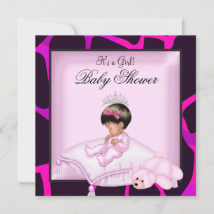 Invitation Baby Shower Fille Afro-Américaine Rose Chaud Noir