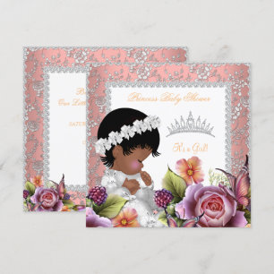 Invitation Baby Shower Fille Afro-Américaine Rose Corail
