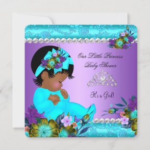 Invitation Baby Shower Fille Afro-Américaine Sarcelle Violet