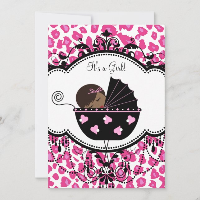 Invitation Baby Shower Fille Afro-Américaine Thème Léopard Ro (Devant)