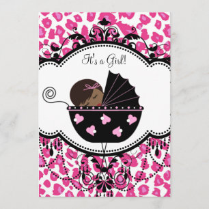 Invitation Baby Shower Fille Afro-Américaine Thème Léopard Ro