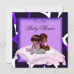 Invitation Baby Shower Fille Afro-Américaine Violet