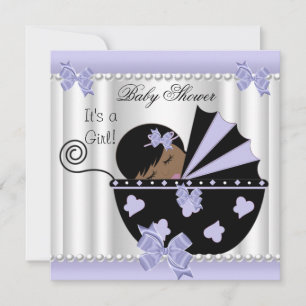 Invitation Baby Shower Fille Afro-Américaine Violet Blanc